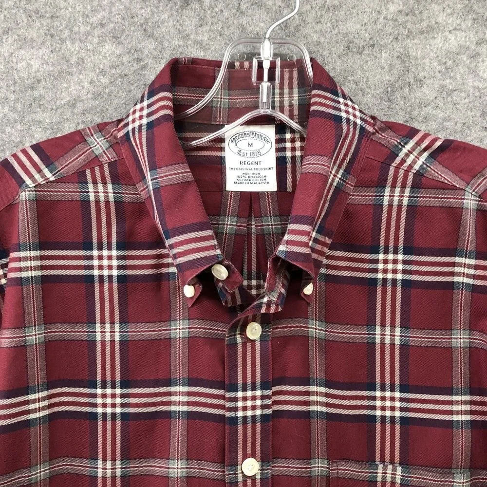 Brooks‎ Brother Regent The Original Polo Shirt Mens M Supima Cotton Red Plaid - Picture 3 of 8